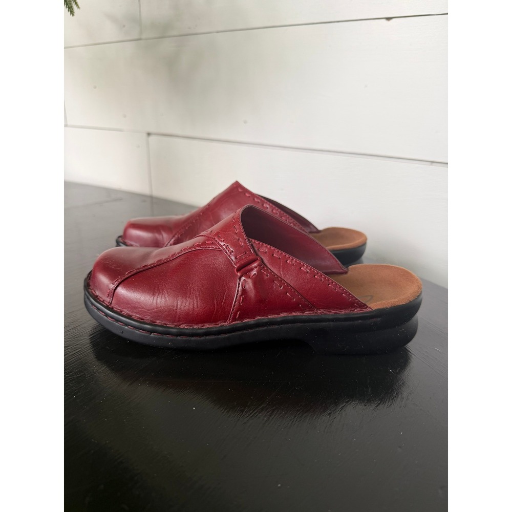 Clarks Chance Red Leather Whipstitch Slip On Mules Clogs 79556 Womens 7 M